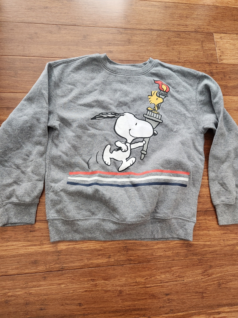 Peanuts Old Navy Gray Crewneck Sweatshirt Snoopy Woodstock Olympics, Large 10-12